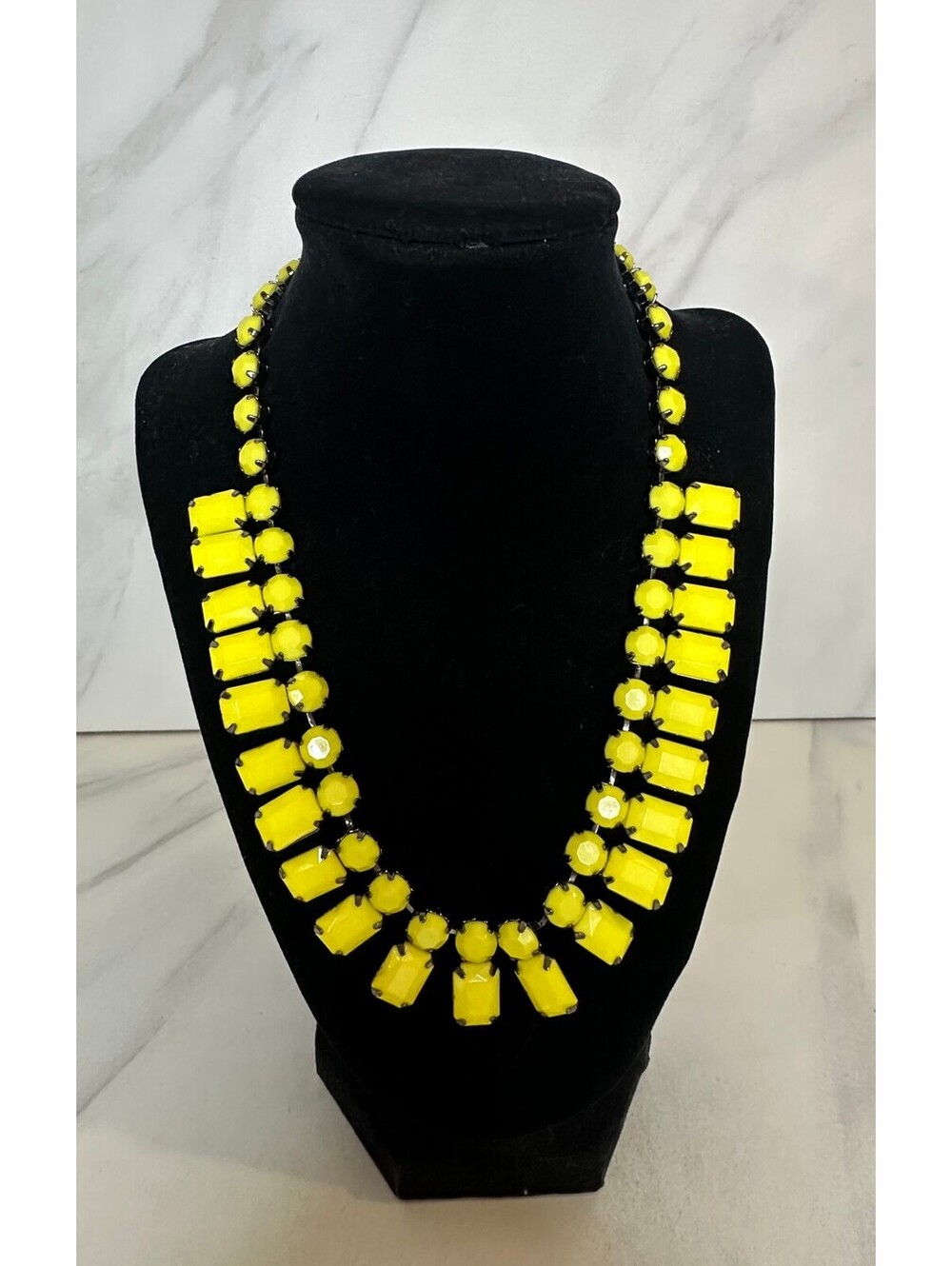 Express bright yellow gunmetal geometric bib statement necklace